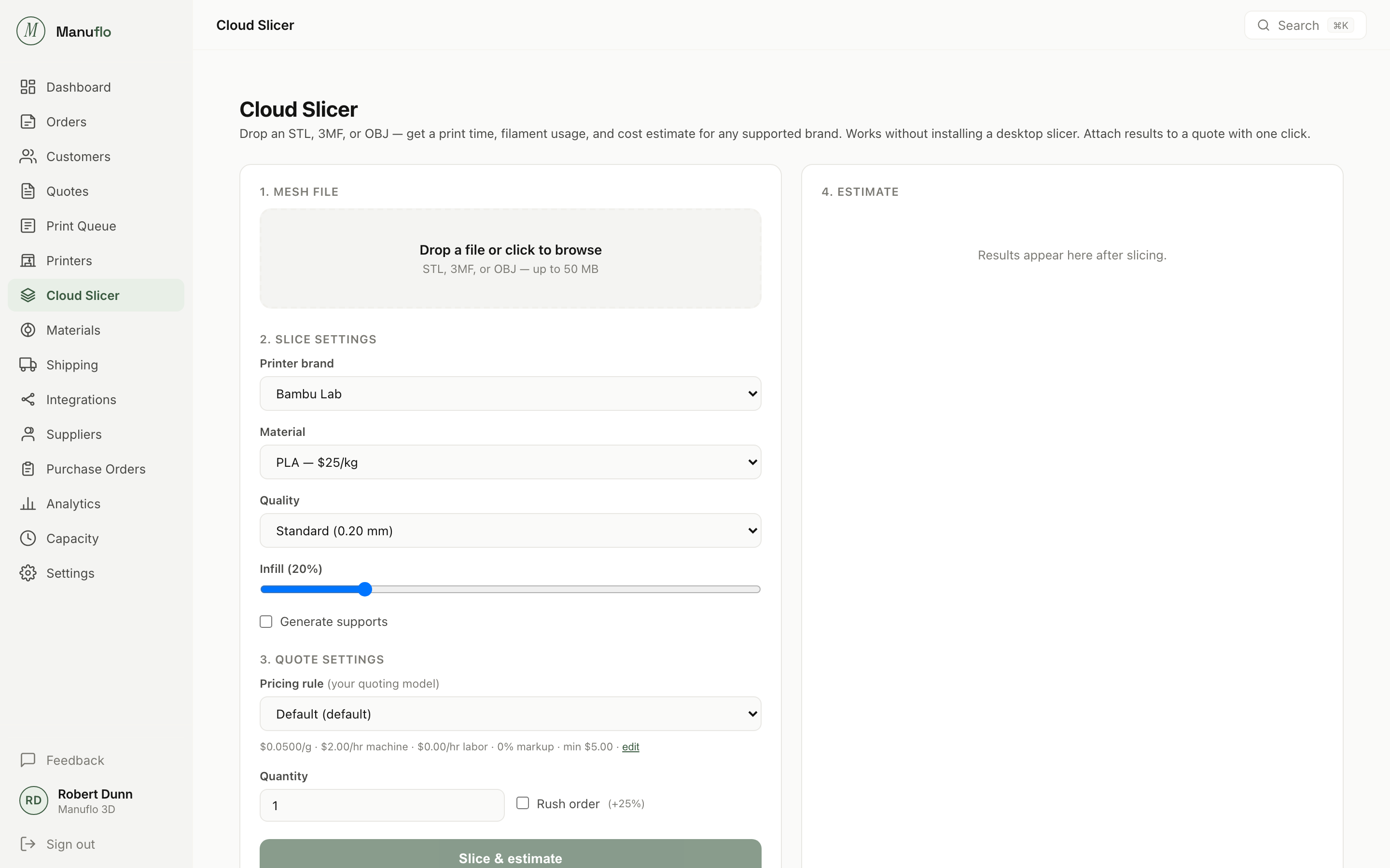 Manuflo Cloud Slicer